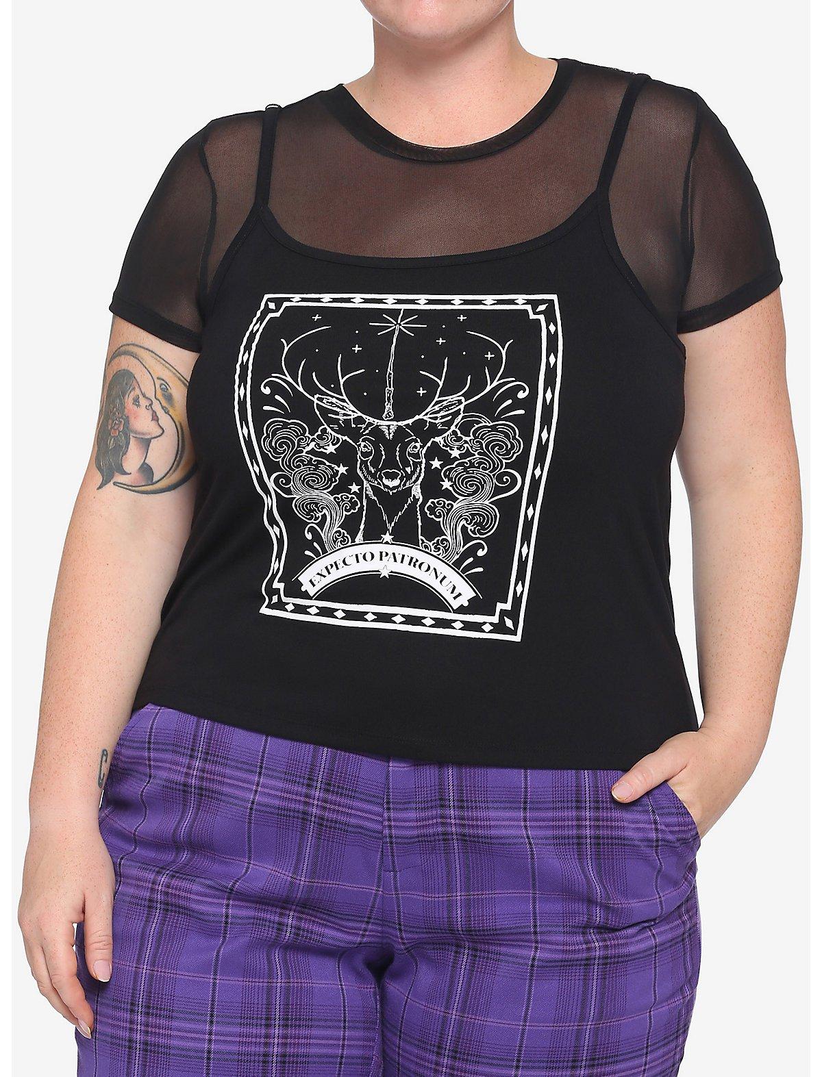 Harry Potter Patronus Mesh Crop Twofer Top Plus Size, MULTI, hi-res