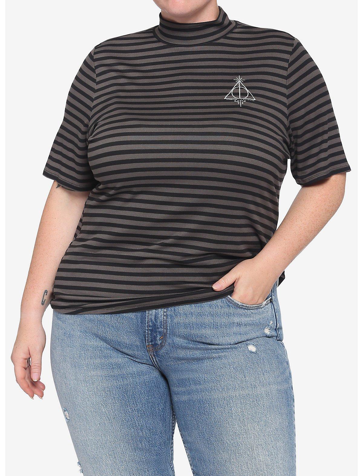 Harry Potter Deathly Hallows Stripe Mock Neck Top Plus Size, MULTI, hi-res