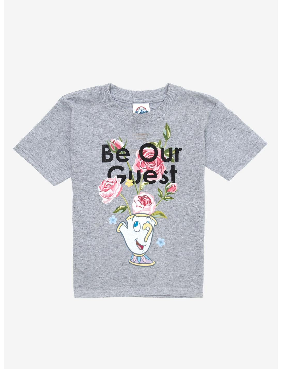 Disney Beauty and the Beast Chip Be Our Guest Floral Toddler T-Shirt - BoxLunch Exclusive, HEATHER GREY, hi-res