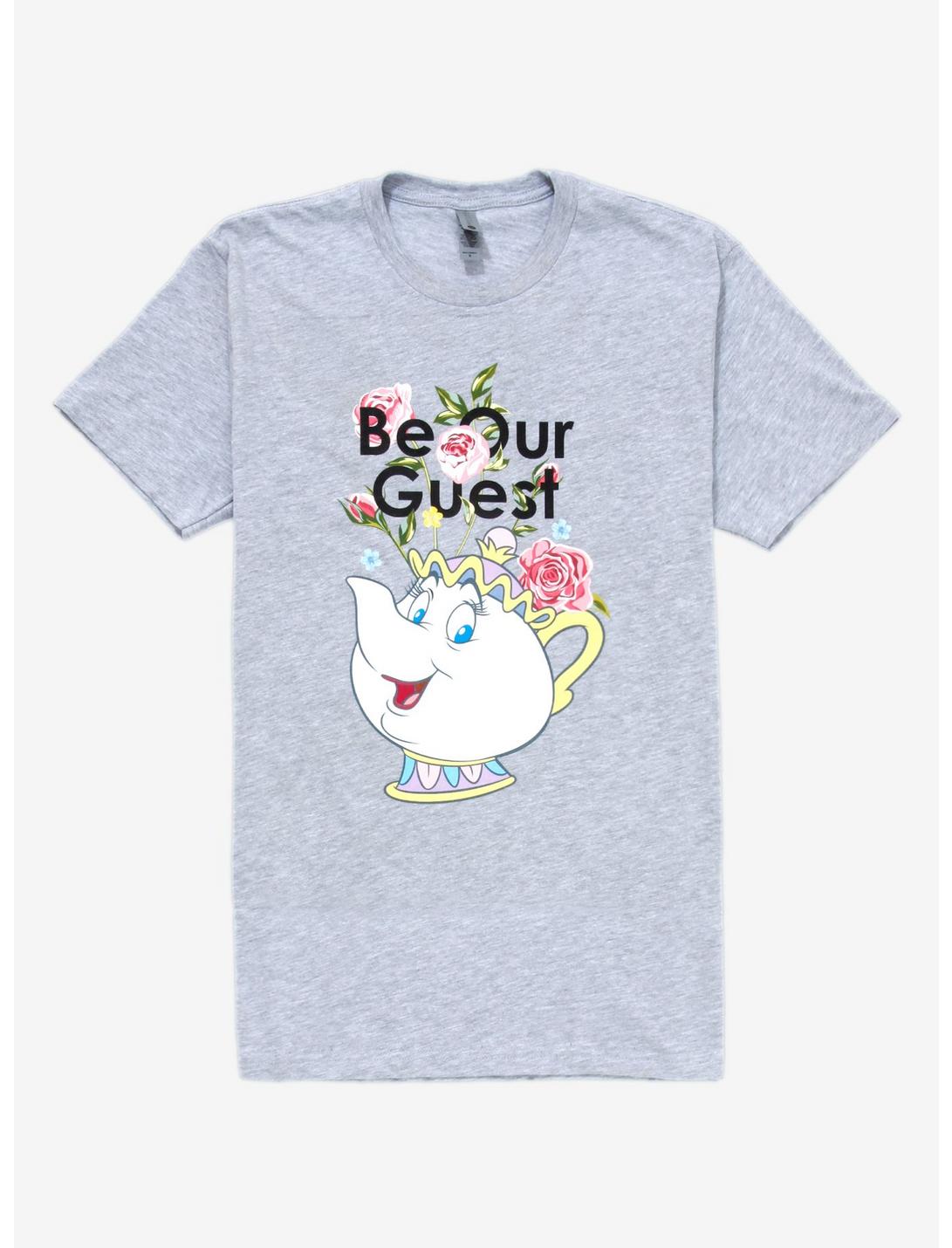 Disney Beauty and the Beast Mrs. Potts Be Our Guest Floral Women's T-Shirt - BoxLunch Exclusive, HEATHER GREY, hi-res