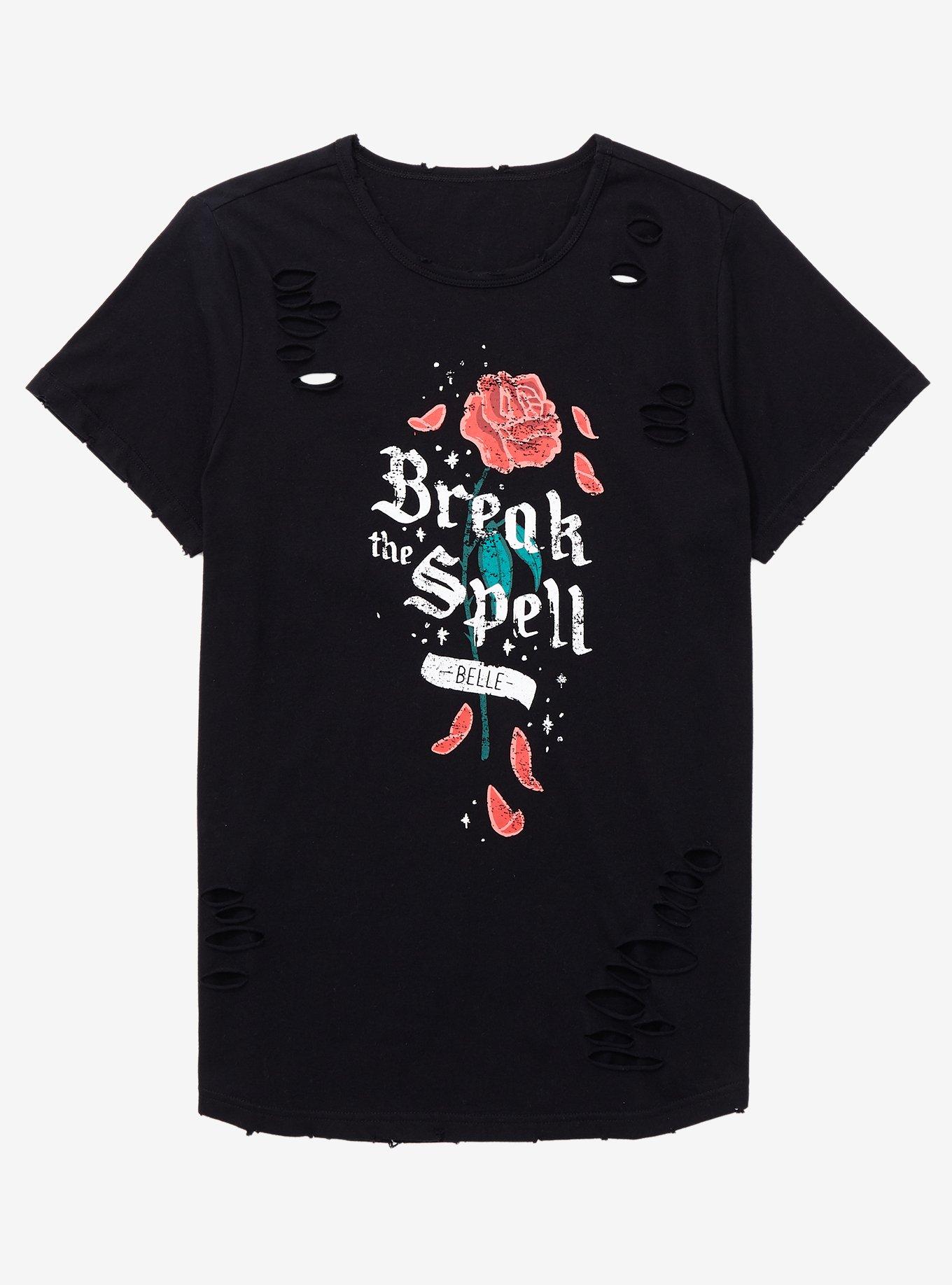 Disney Beauty and the Beast Break the Spell Distressed Women’s T-Shirt - BoxLunch Exclusive, BLACK, hi-res