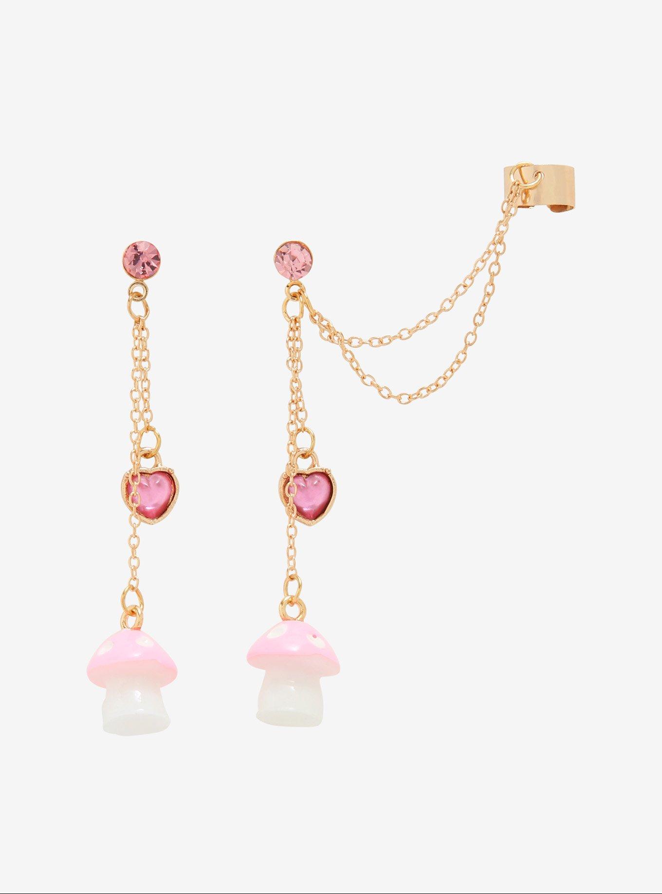 Pastel Mushroom Chain Earring Cuff Set, , hi-res