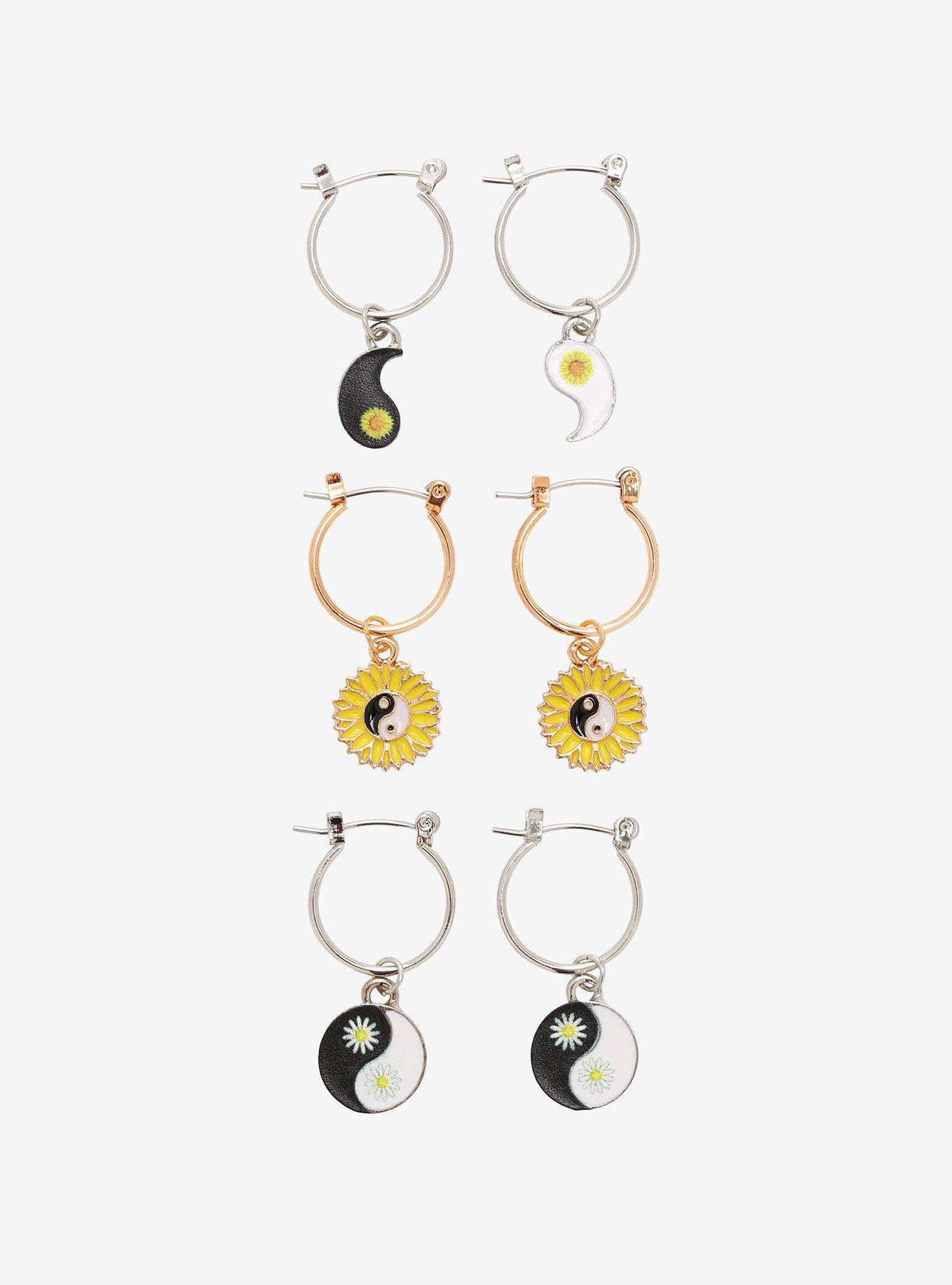 Yin-Yang Sunflower Hoop Earring Set, , hi-res