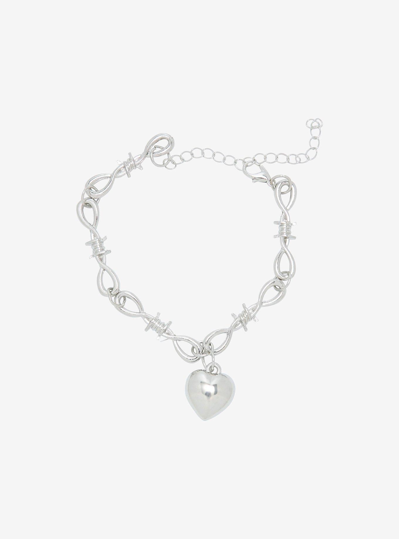 Barbed Wire Chain With 3D Heart Bracelet, , hi-res