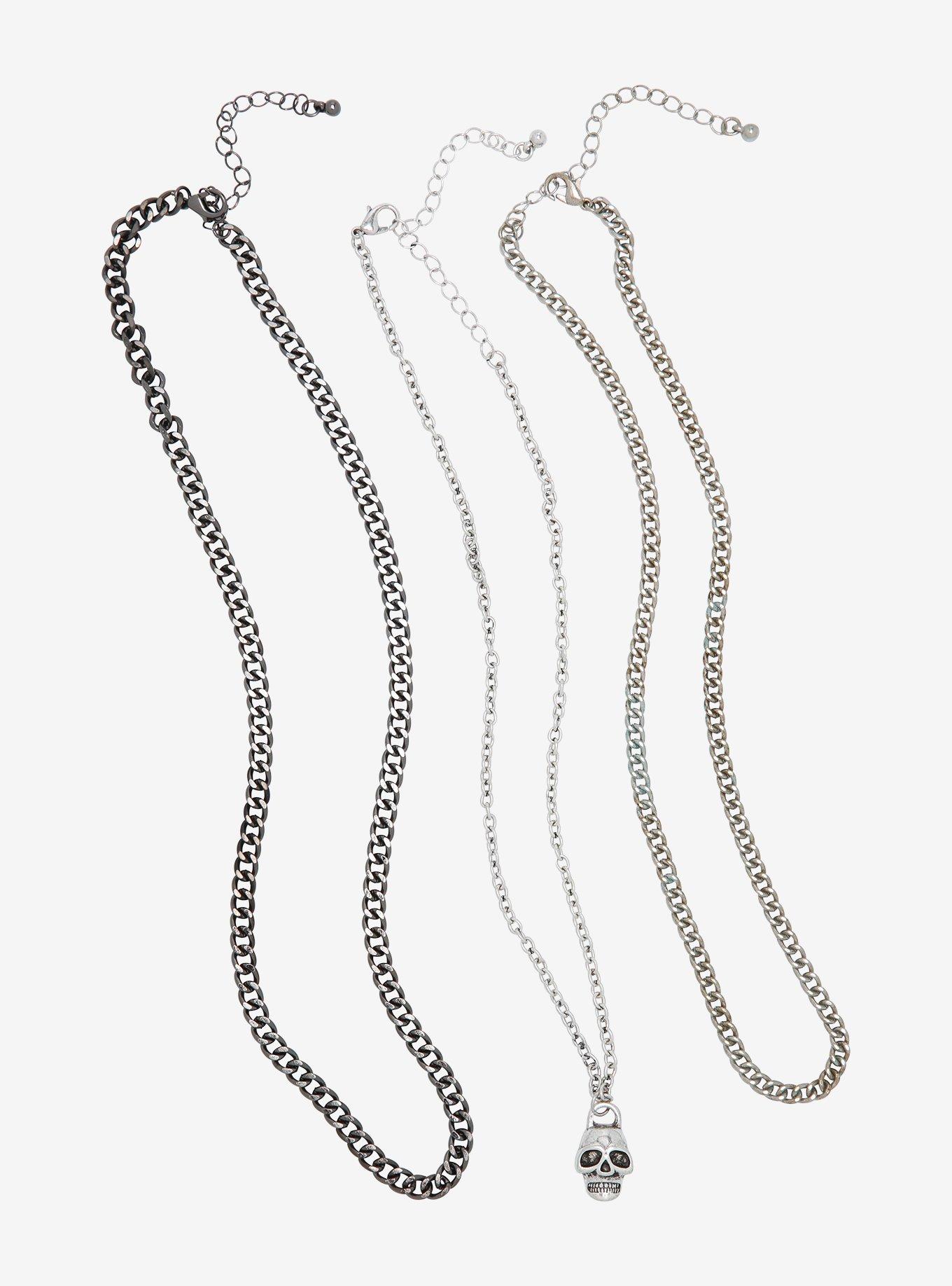Padlock Skull Chain Necklace Set, , hi-res