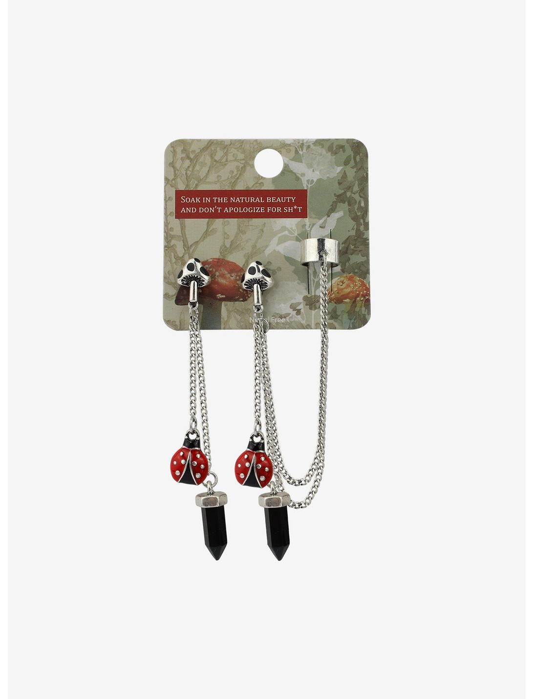 Mushroom Ladybug Crystal Cuff Earring Set, , hi-res