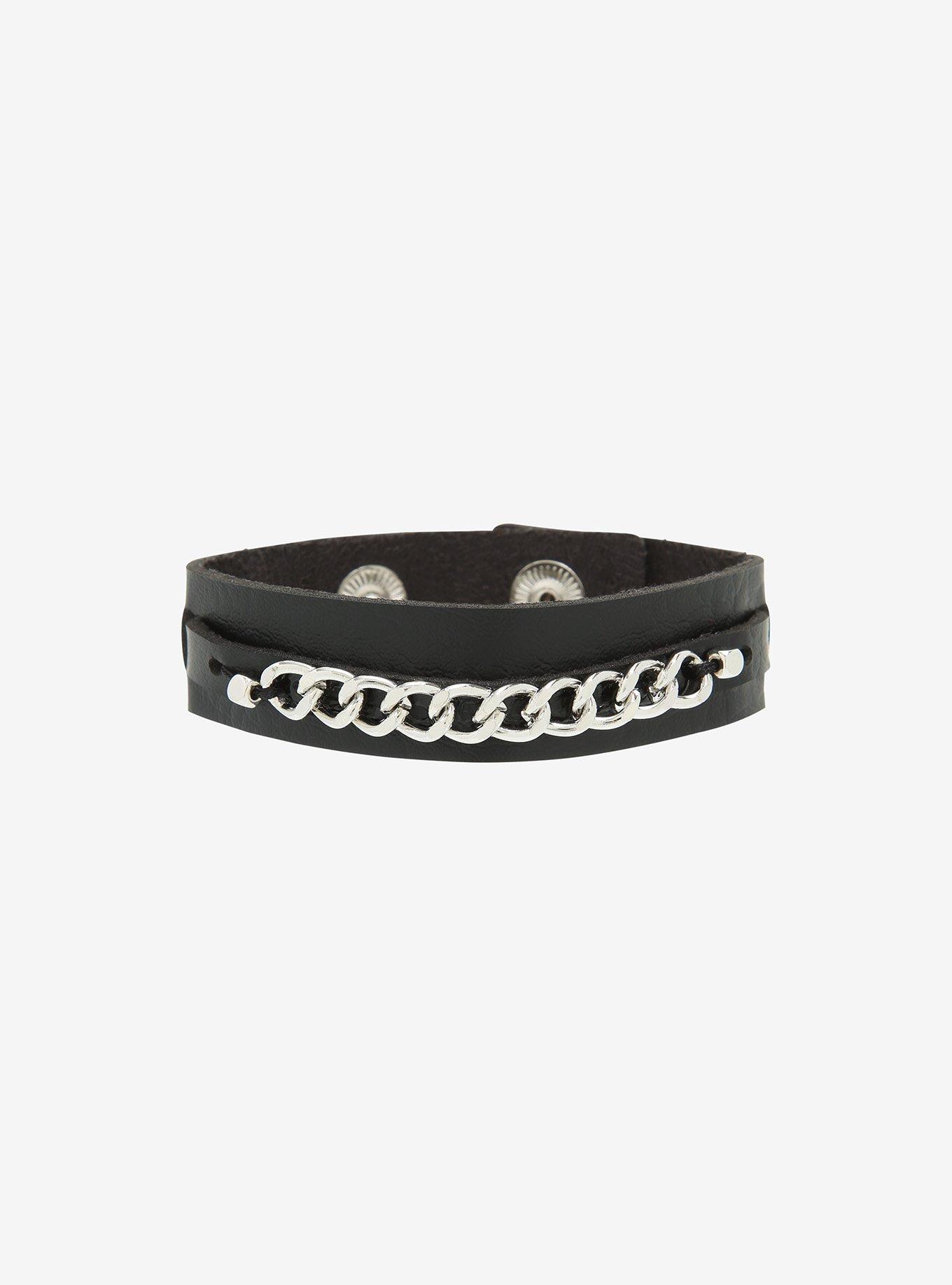 Black Faux Leather Cuff Bracelet Hot Topic