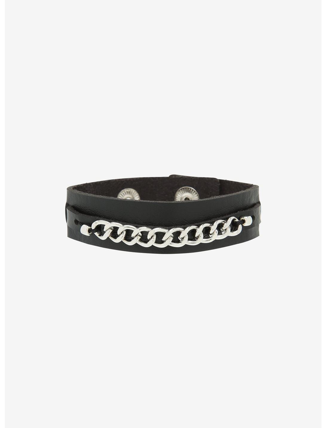 Black Faux Leather Cuff Bracelet, , hi-res