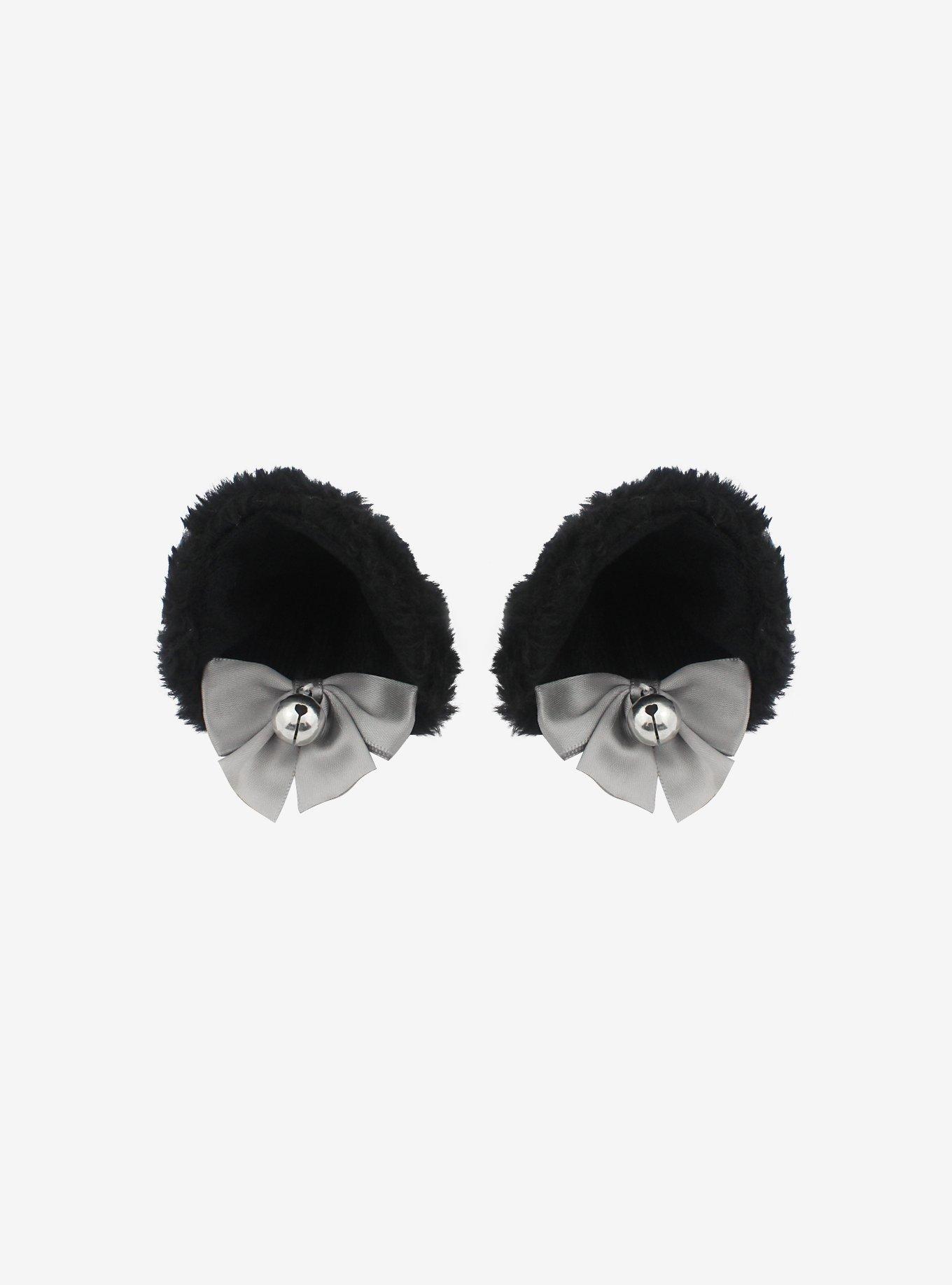 Black Cat Ear & Grey Bow Hair Clip Set, , hi-res