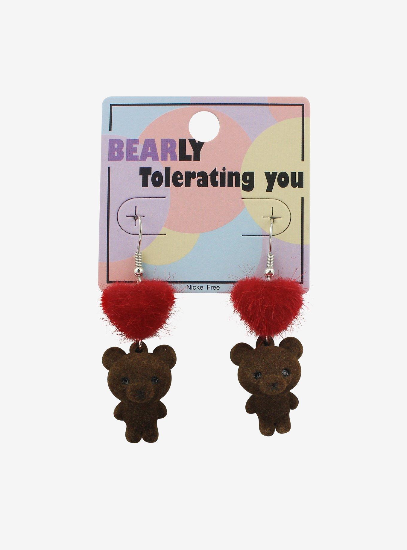 3D Bear & Heart Drop Earrings, , hi-res