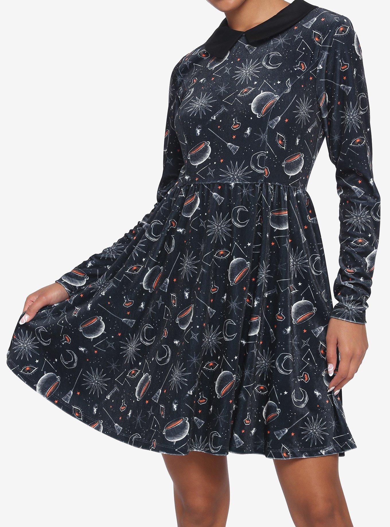 Disney Hocus Pocus Symbols Collar Dress, MULTI, hi-res