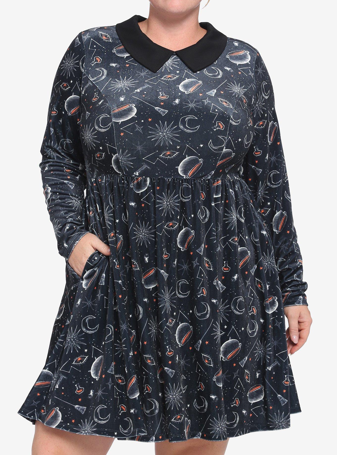 Disney Hocus Pocus Symbols Collar Dress Plus Size, MULTI, hi-res