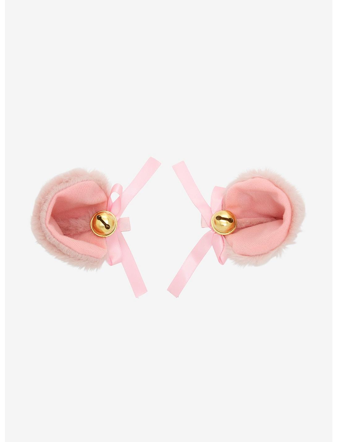 Pink Fuzzy Cat Ear Hair Clips, , hi-res
