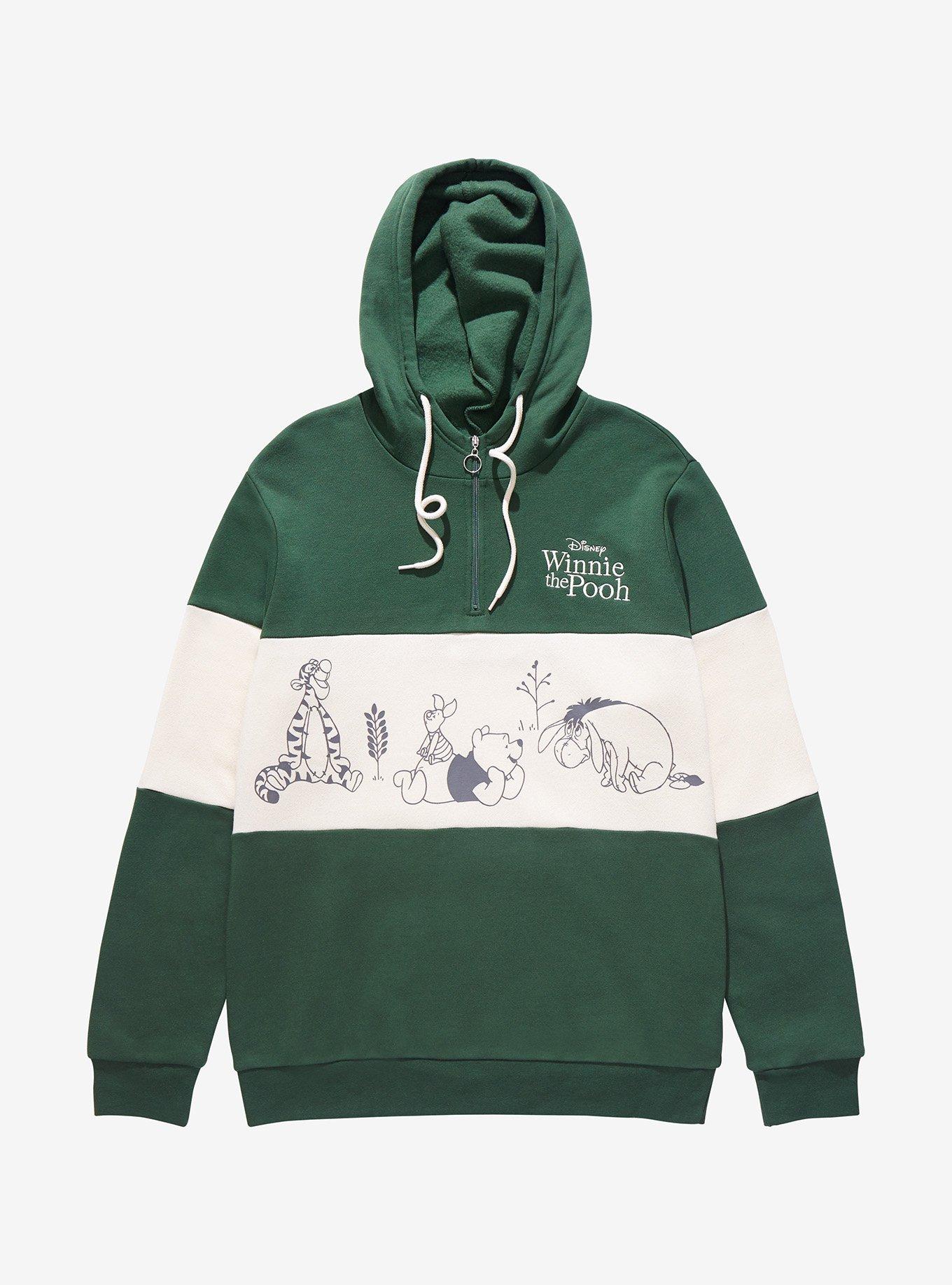 Disney Winnie the Pooh Group Panel Quarter Zip Hoodie - BoxLunch Exclusive, DARK GREEN, hi-res