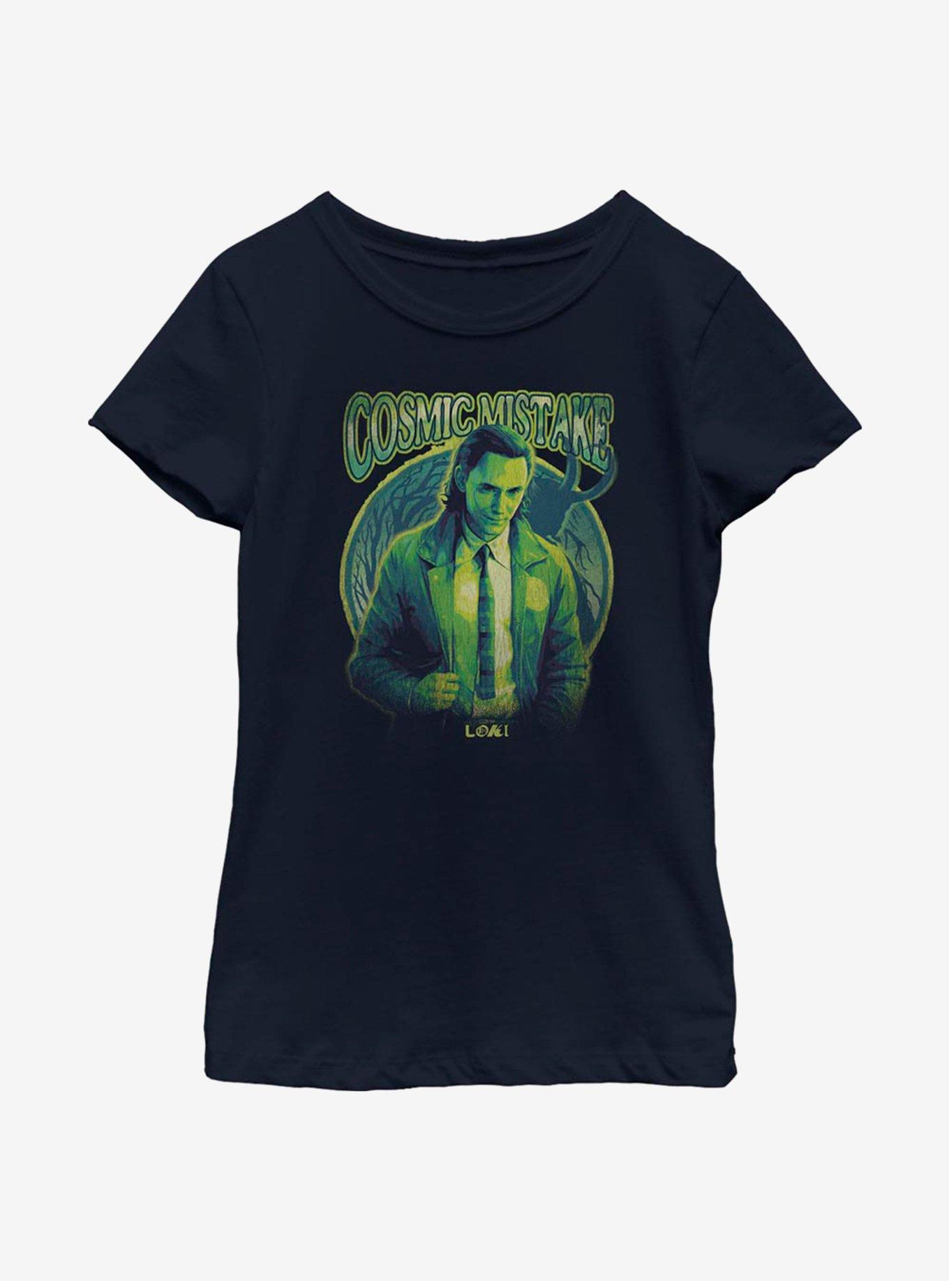 Marvel Loki Cosmic Mistake Wrong Youth Girls T-Shirt, NAVY, hi-res view 1