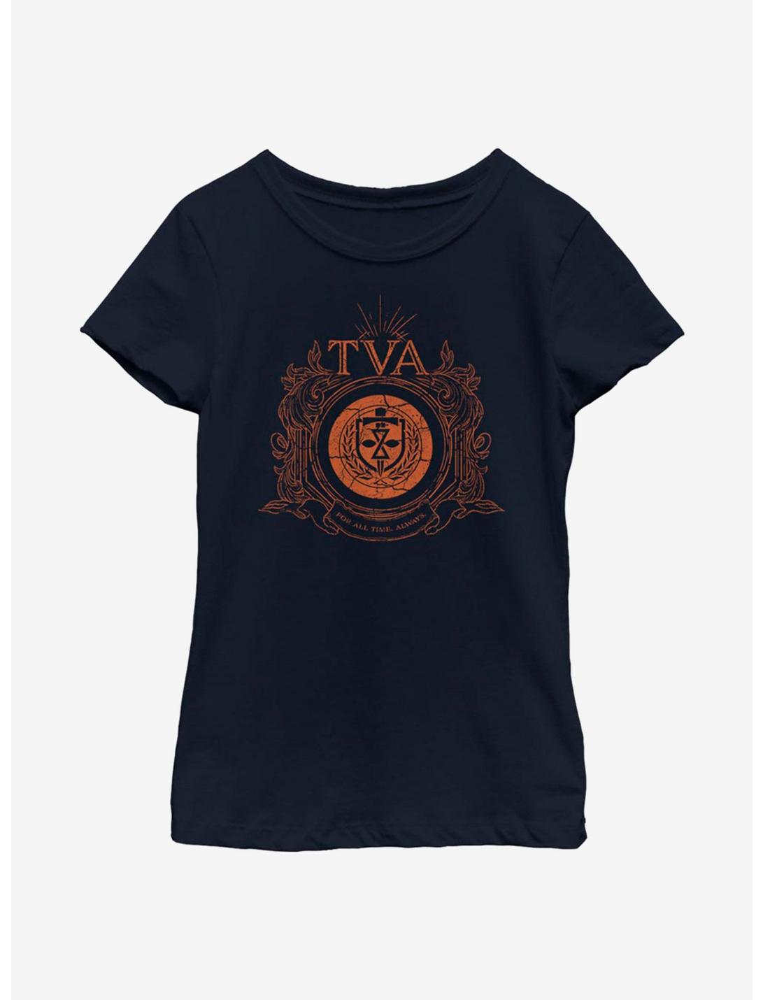 Marvel Loki Time Variance Authority Badge Youth Girls T-Shirt, NAVY, hi-res