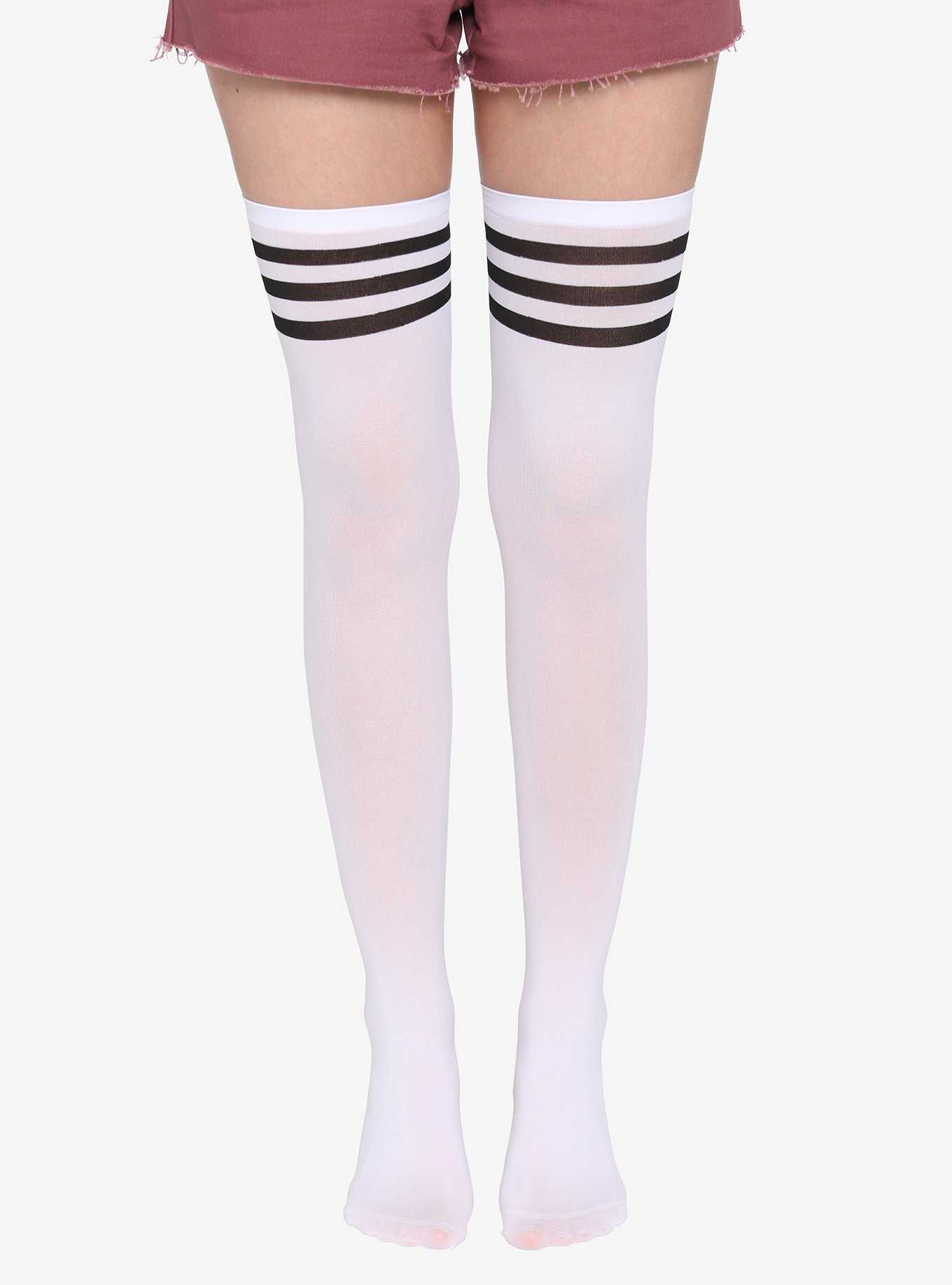 Black & White Varsity Stripe Thigh Highs, , hi-res