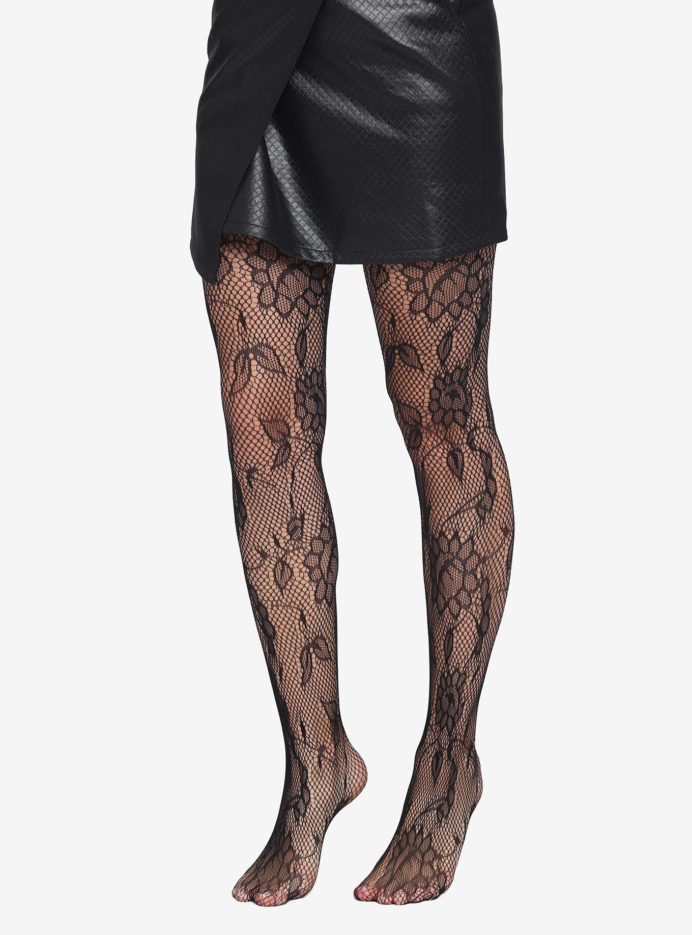 Fishnet tights with floral pattern