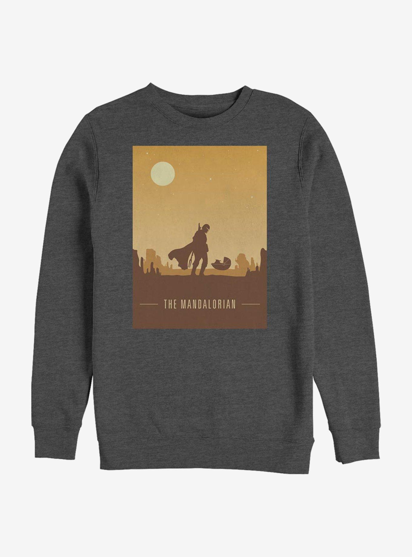 Star Wars The Mandalorian Mando And The Child Poster Crew Sweatshirt, CHAR HTR, hi-res