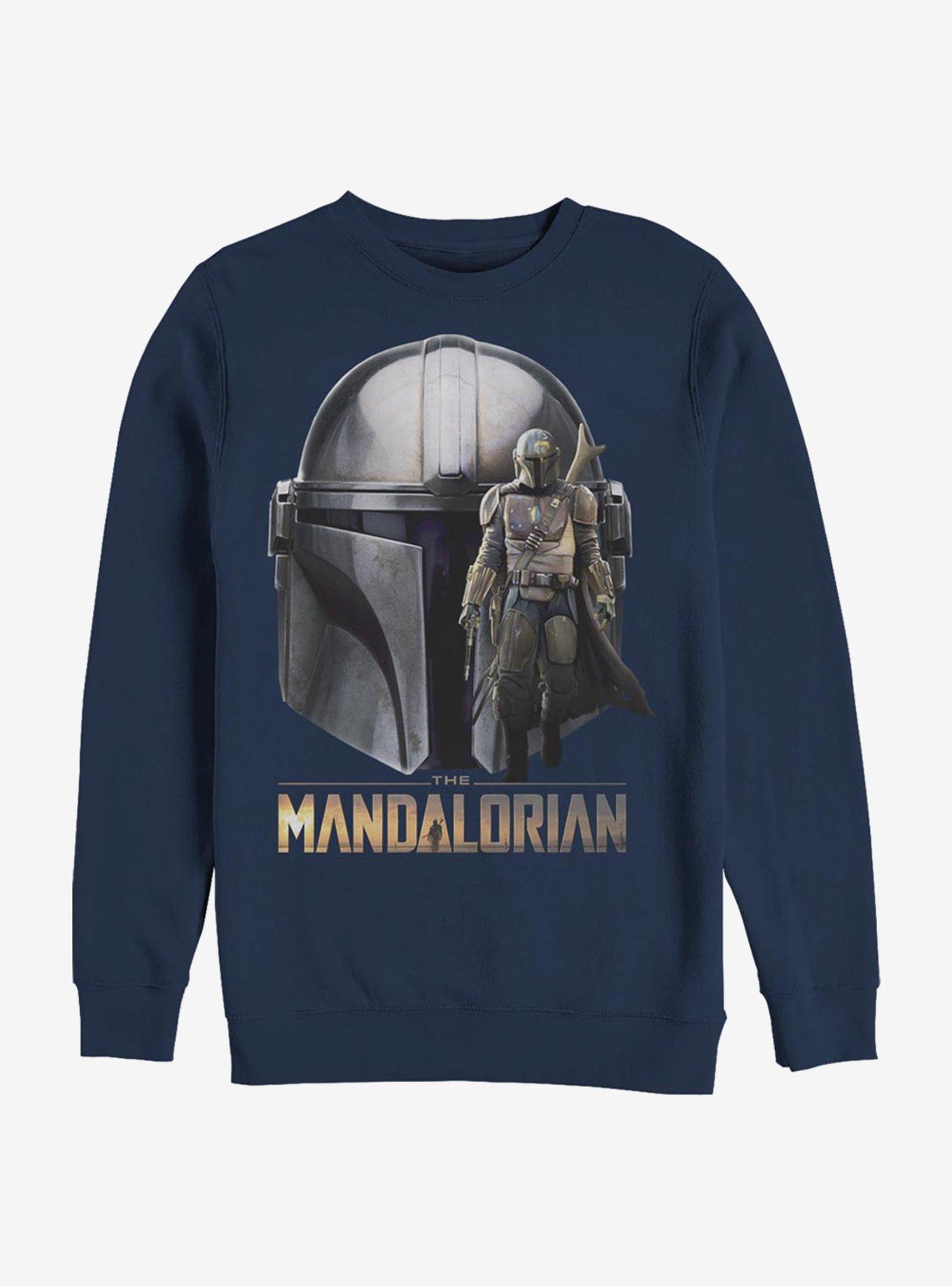 Star Wars The Mandalorian Mando Helmet Crew Sweatshirt, NAVY, hi-res