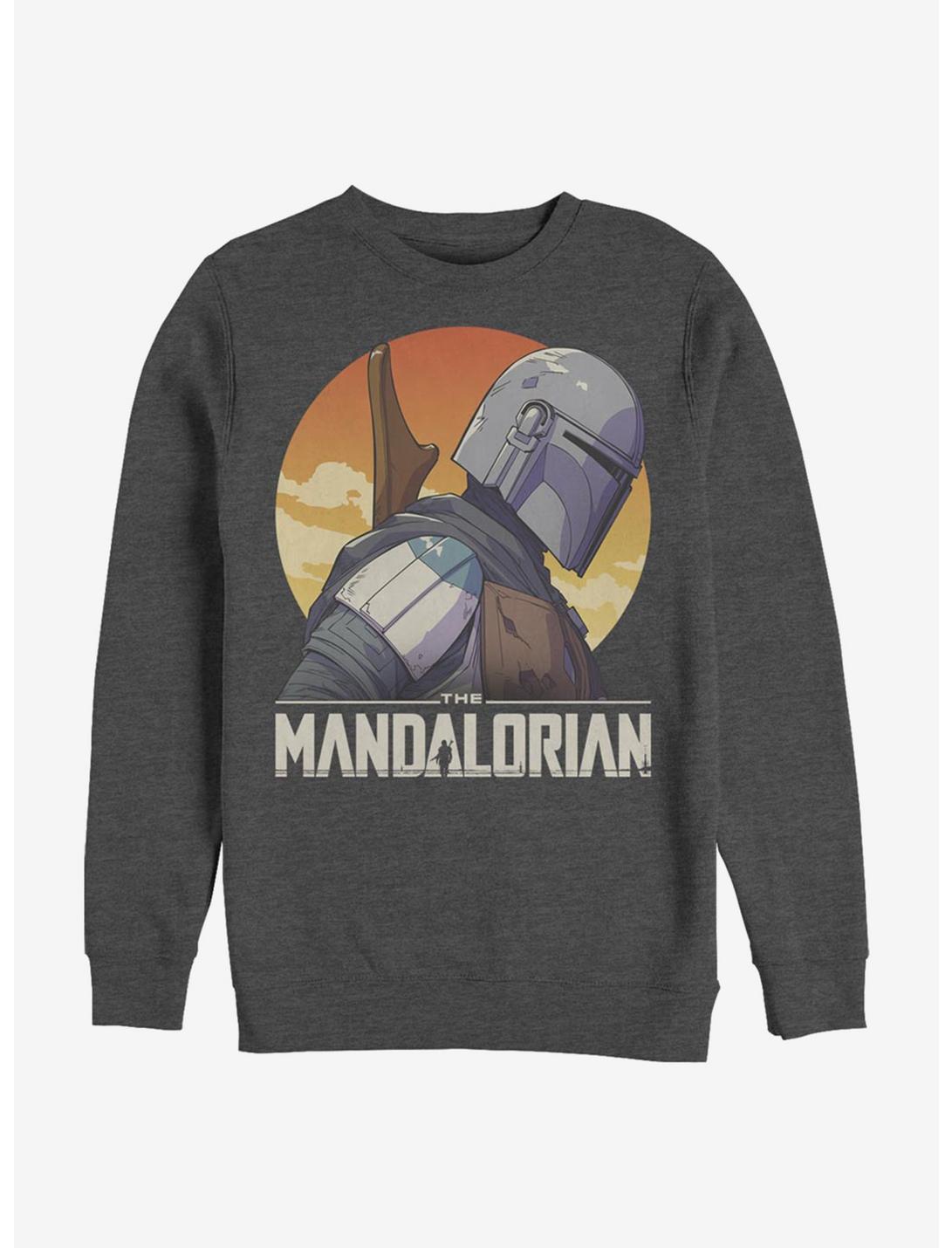 Star Wars The Mandalorian Mando Sunset Crew Sweatshirt, CHAR HTR, hi-res