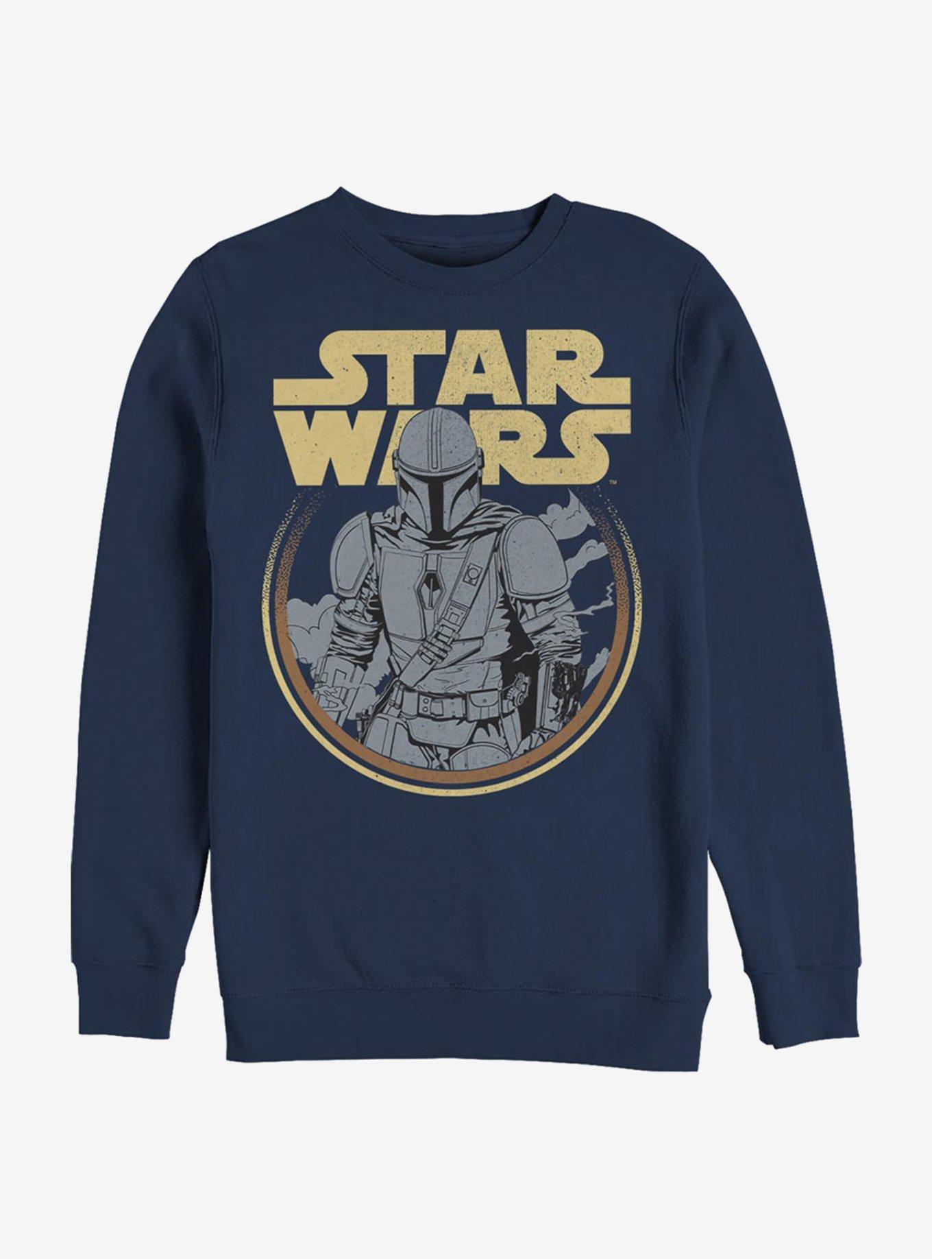 Star Wars The Mandalorian Retro Mando Crew Sweatshirt, NAVY, hi-res