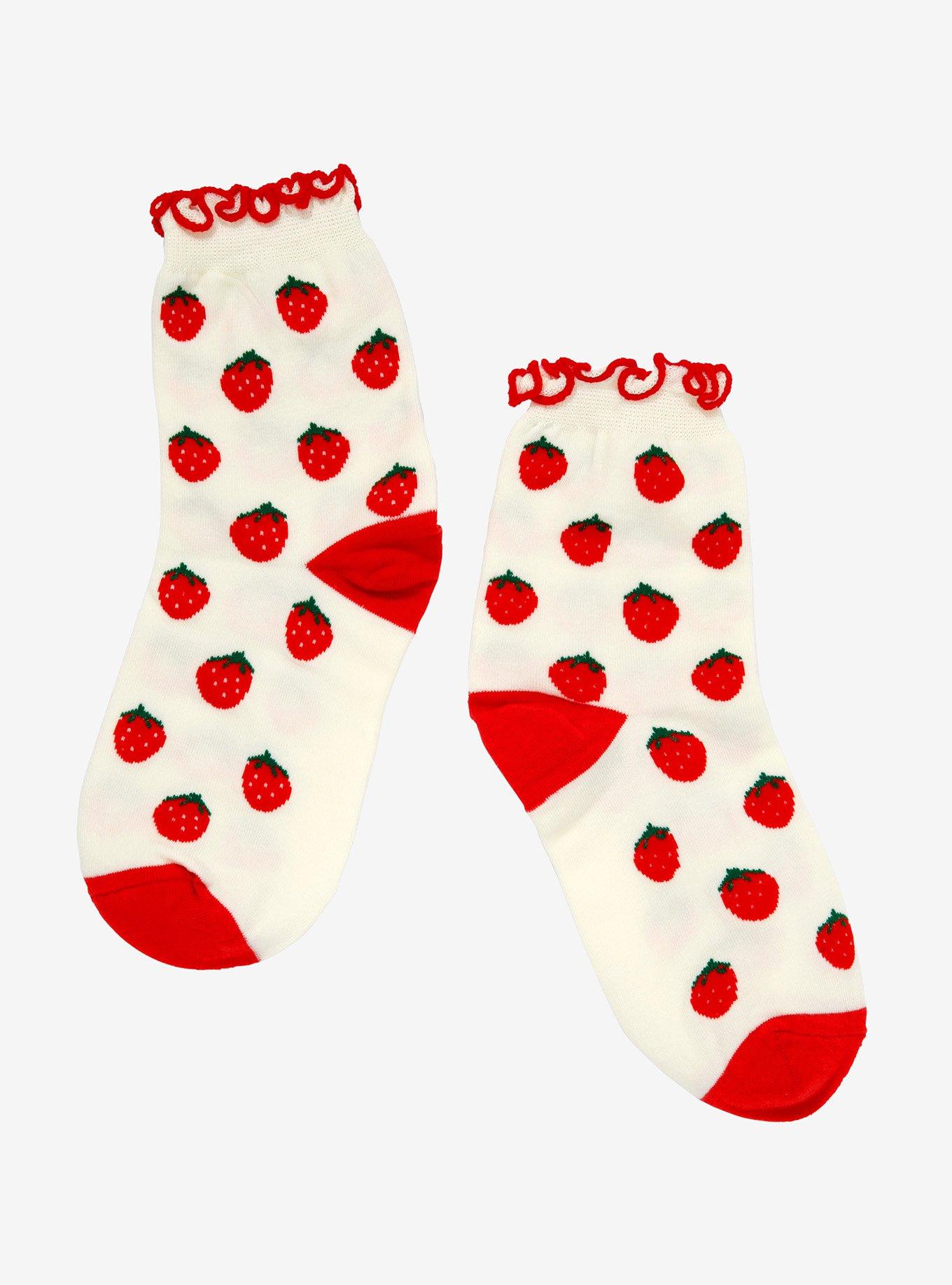 Strawberry Lettuce Hem Ankle Socks, , hi-res