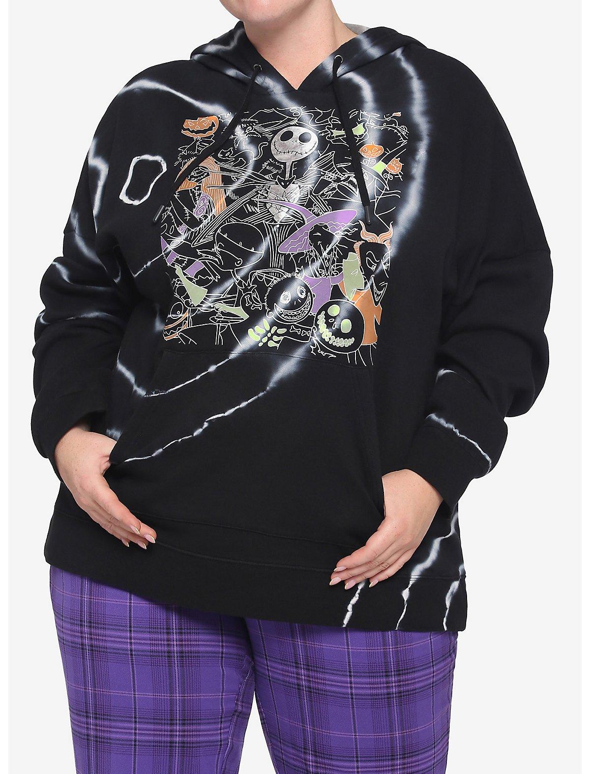 The Nightmare Before Christmas Halloween Town Characters Tie-Dye Hoodie Plus Size, MULTI, hi-res