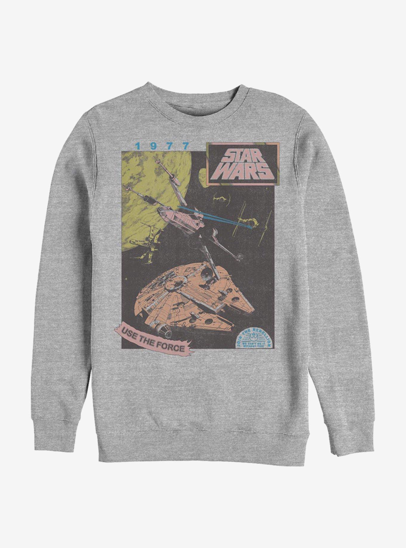 Star Wars 1977 Vintage Space Fighters Crew Sweatshirt, ATH HTR, hi-res