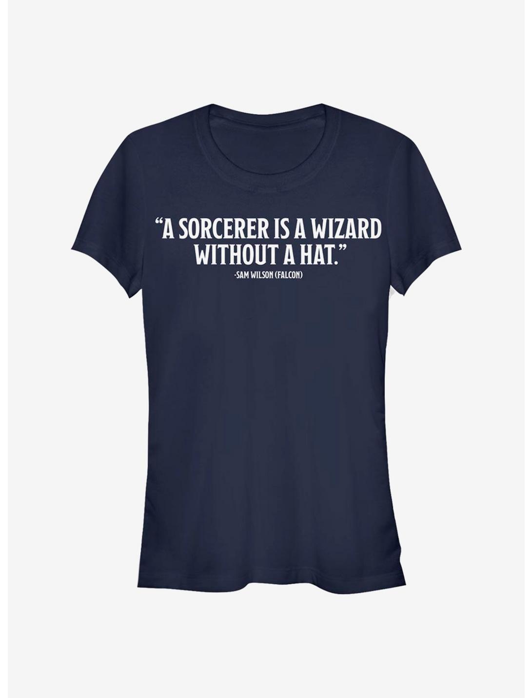 Marvel The Falcon And The Winter Soldier A Wizard Without A Hat Quote Girls T-Shirt, NAVY, hi-res
