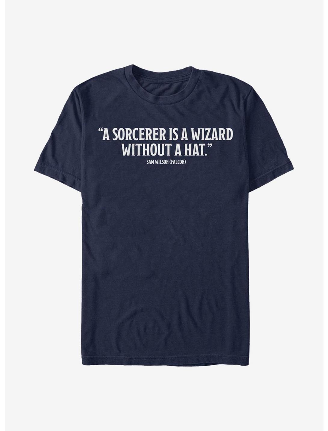 Marvel The Falcon And The Winter Soldier A Wizard Without A Hat Quote T-Shirt, NAVY, hi-res
