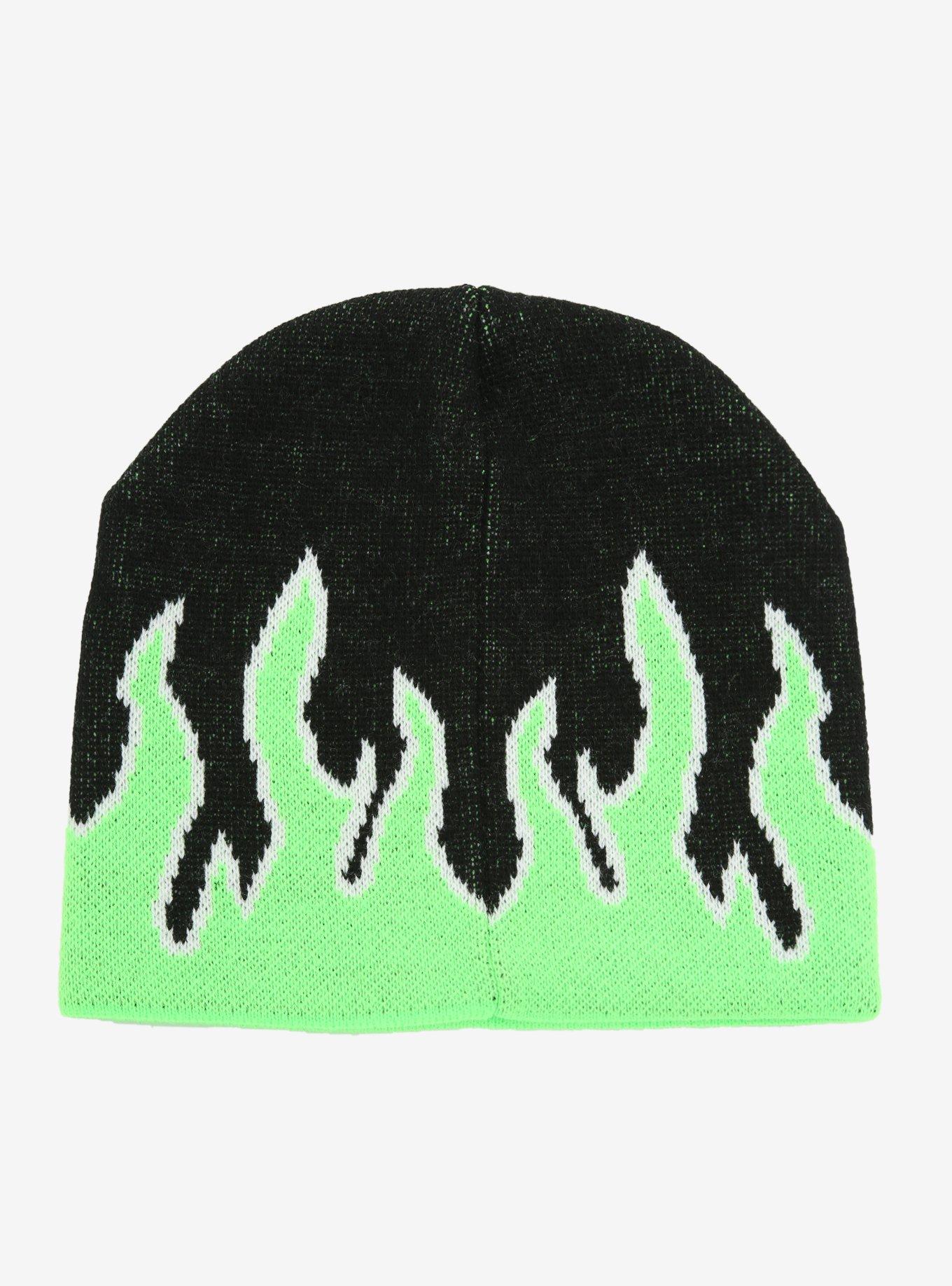 Neon Green Flame Beanie Hot Topic