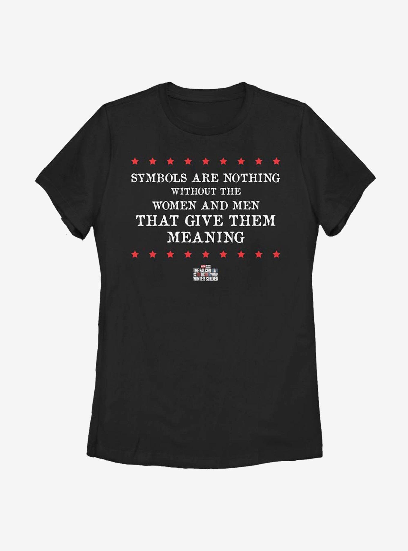 Marvel The Falcon And The Winter Soldier Symbol Quote Womens T-Shirt, BLACK, hi-res