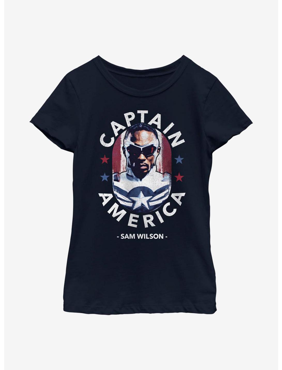 Marvel The Falcon And The Winter Soldier Sam Is Captain America Youth Girls T-Shirt, NAVY, hi-res