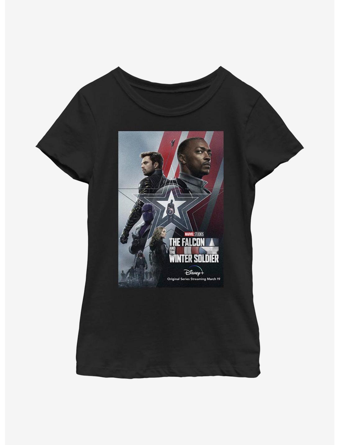 Marvel The Falcon And The Winter Soldier Poster Art Youth Girls T-Shirt, BLACK, hi-res
