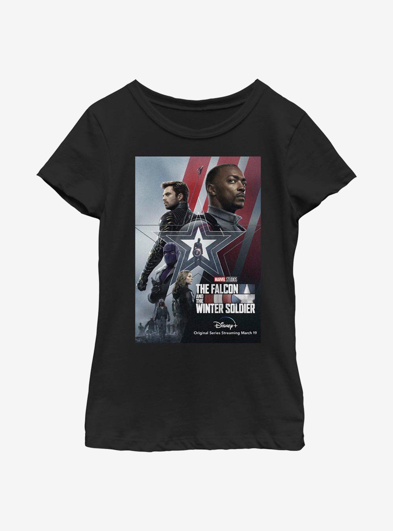 Marvel The Falcon And The Winter Soldier Poster Art Youth Girls T-Shirt, BLACK, hi-res
