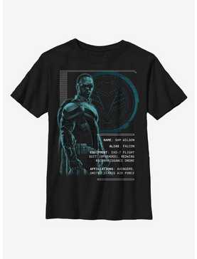 Marvel The Falcon And The Winter Soldier Falcon Stats Youth T-Shirt, , hi-res