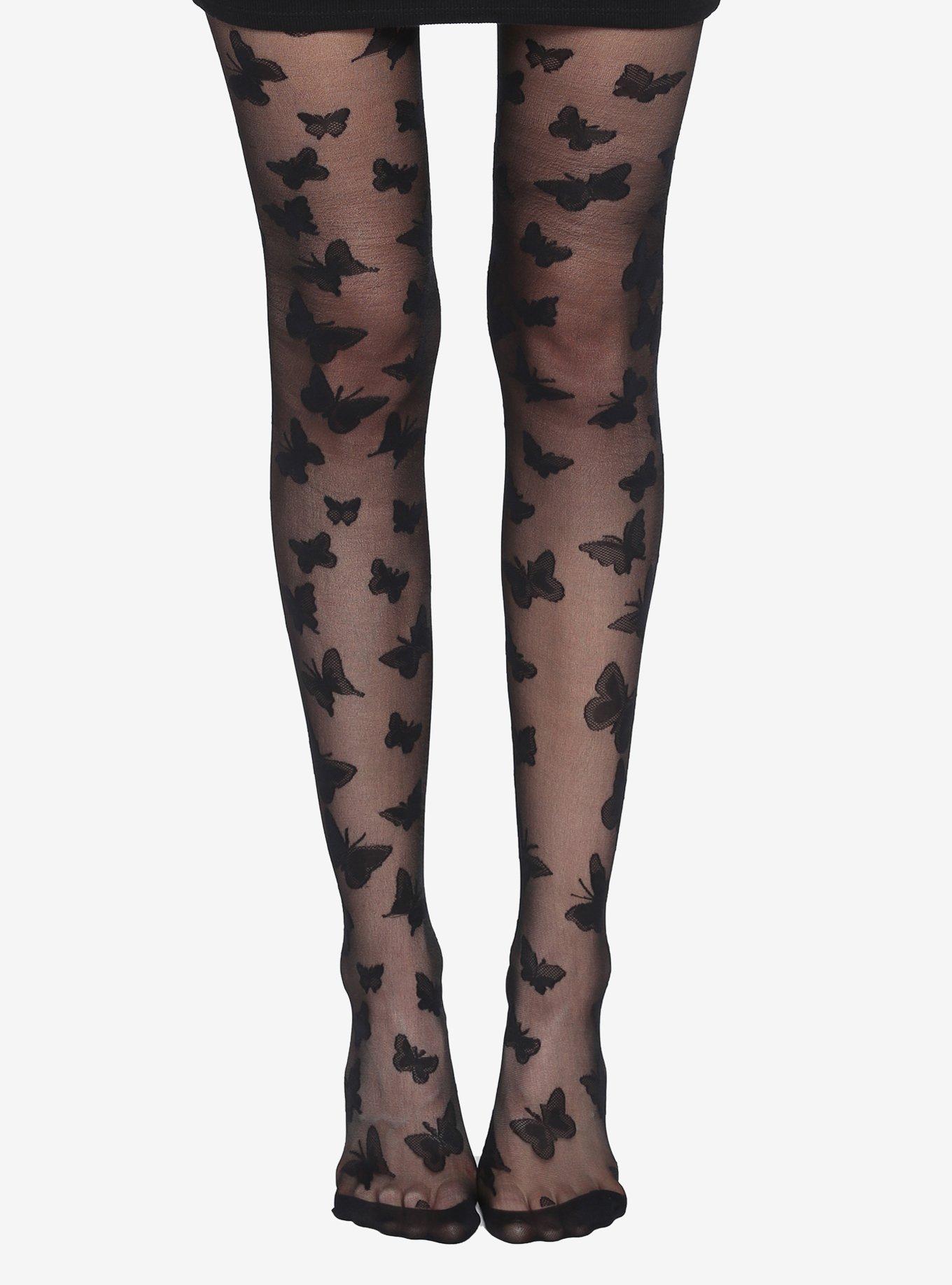 Flocked Butterfly Tights, , hi-res