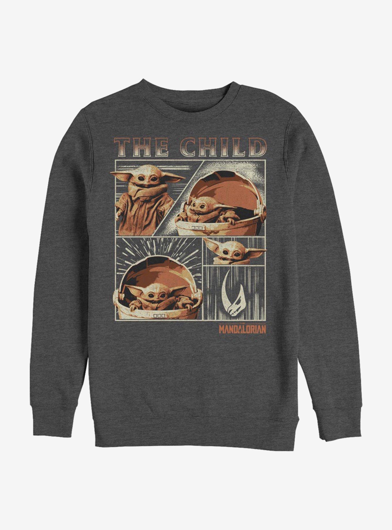 Star Wars The Mandalorian The Child Panel Crew Sweatshirt, CHAR HTR, hi-res