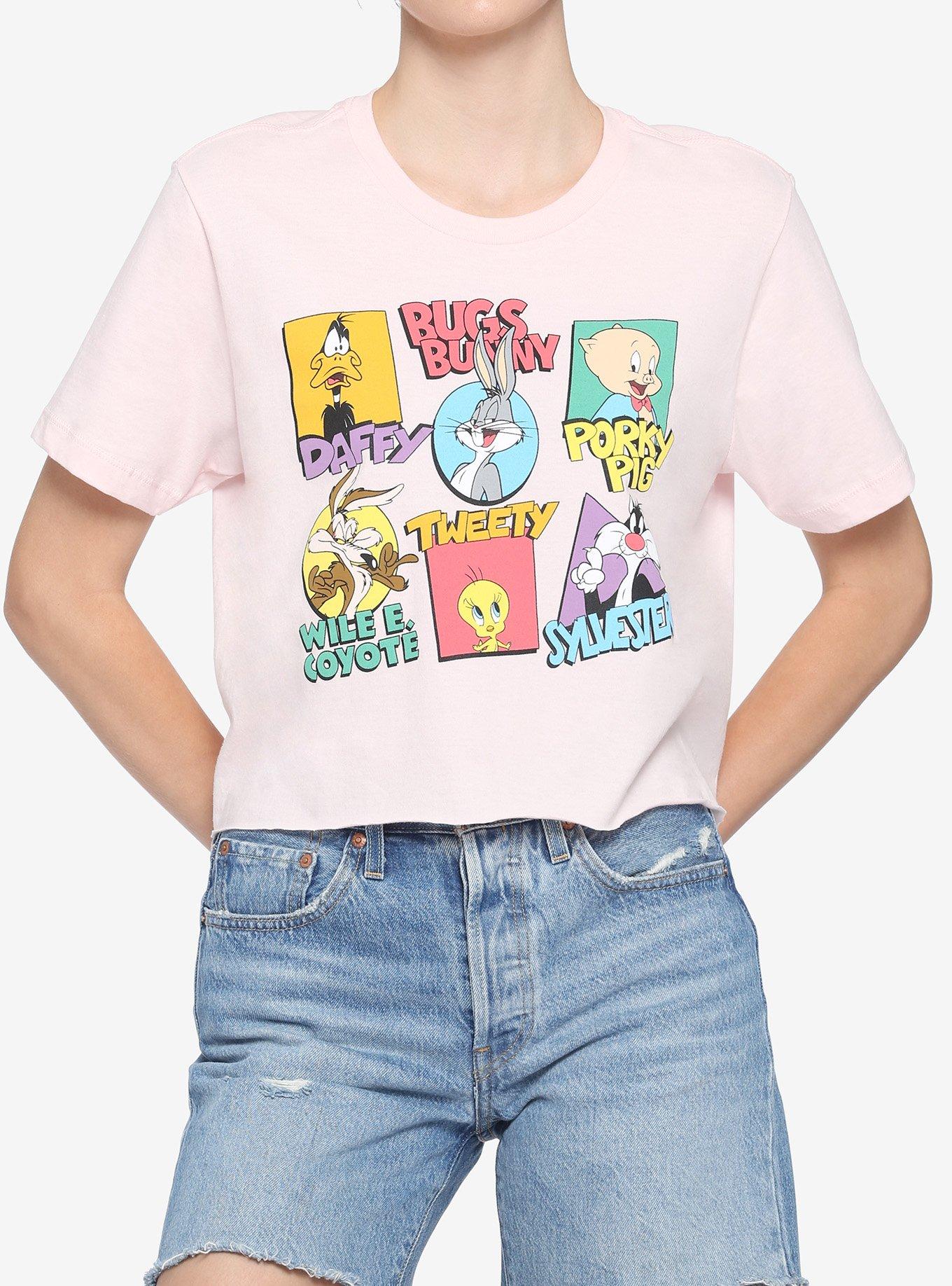 Looney Tunes Pink Character Girls Crop T-Shirt, MULTI, hi-res