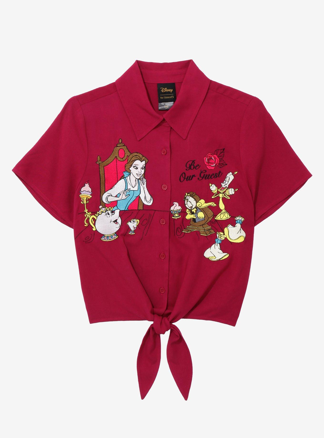 Her Universe Disney Beauty and the Beast Be Our Guest Women s Tie Front Woven Top BoxLunch Exclusive