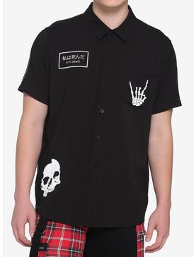 Skeleton Patches Black Woven Button-Up, , hi-res