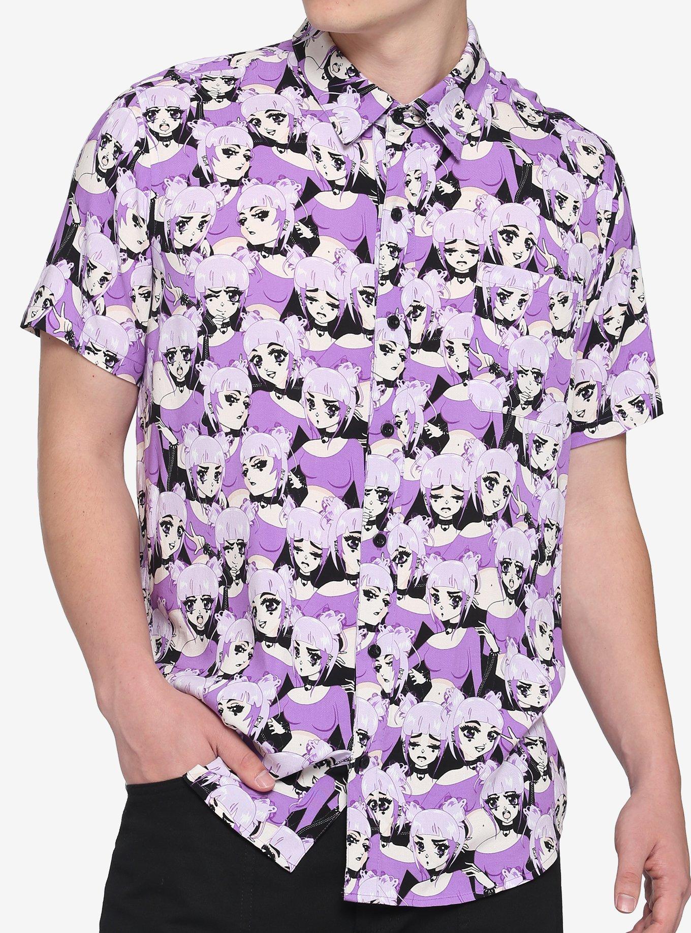 Anime Girl Purple Woven Button-Up | Hot Topic