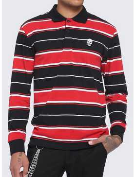 Red & Black Stripe Skull Long-Sleeve Polo Shirt, , hi-res