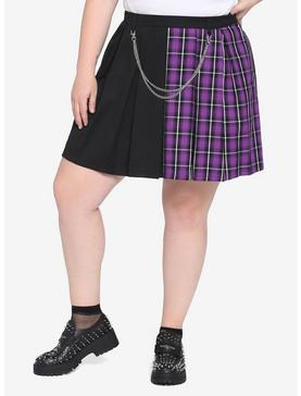 Black & Purple Split Plaid Skirt Plus Size, , hi-res