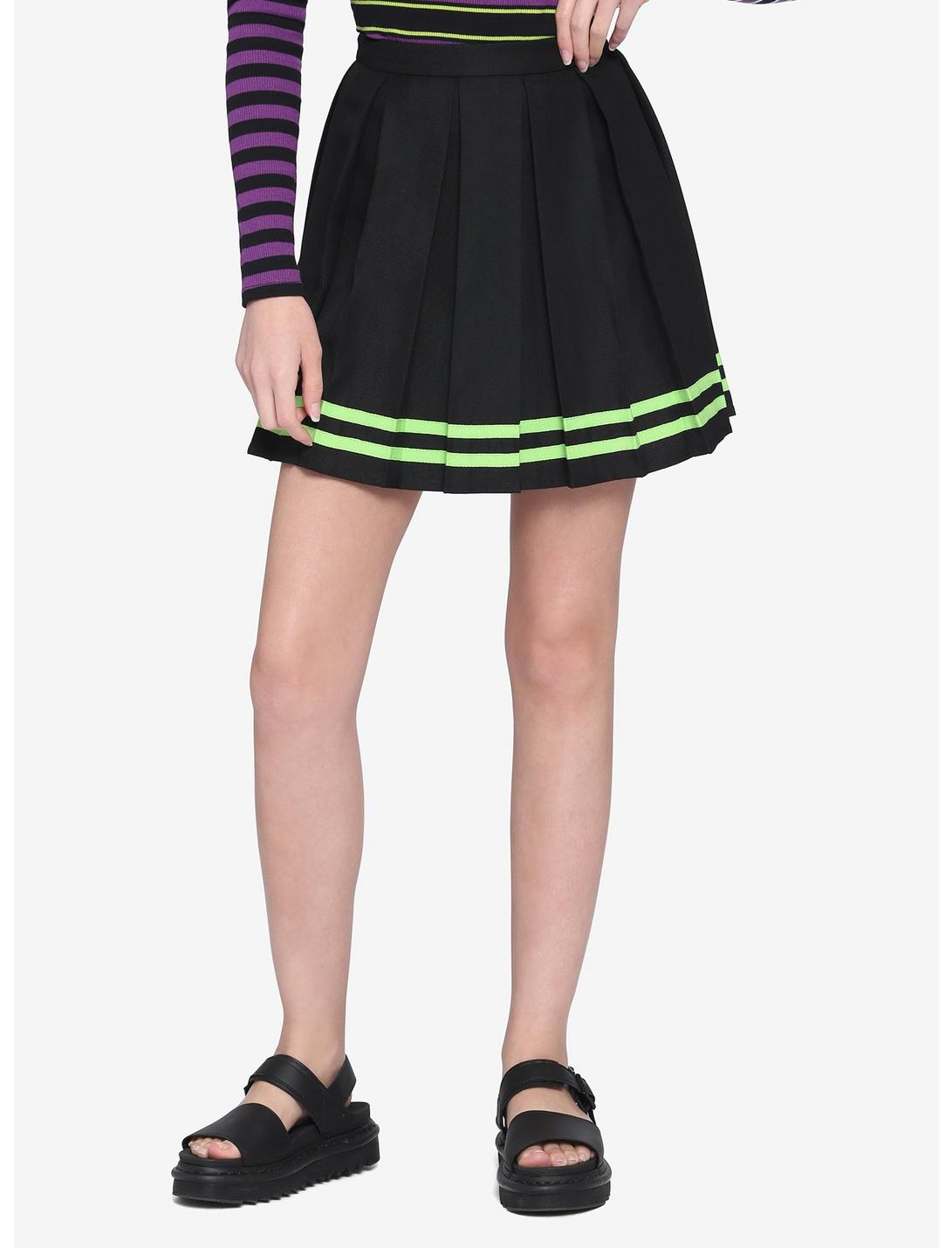 Black & Green Pleated Cheer Skirt, GREEN, hi-res