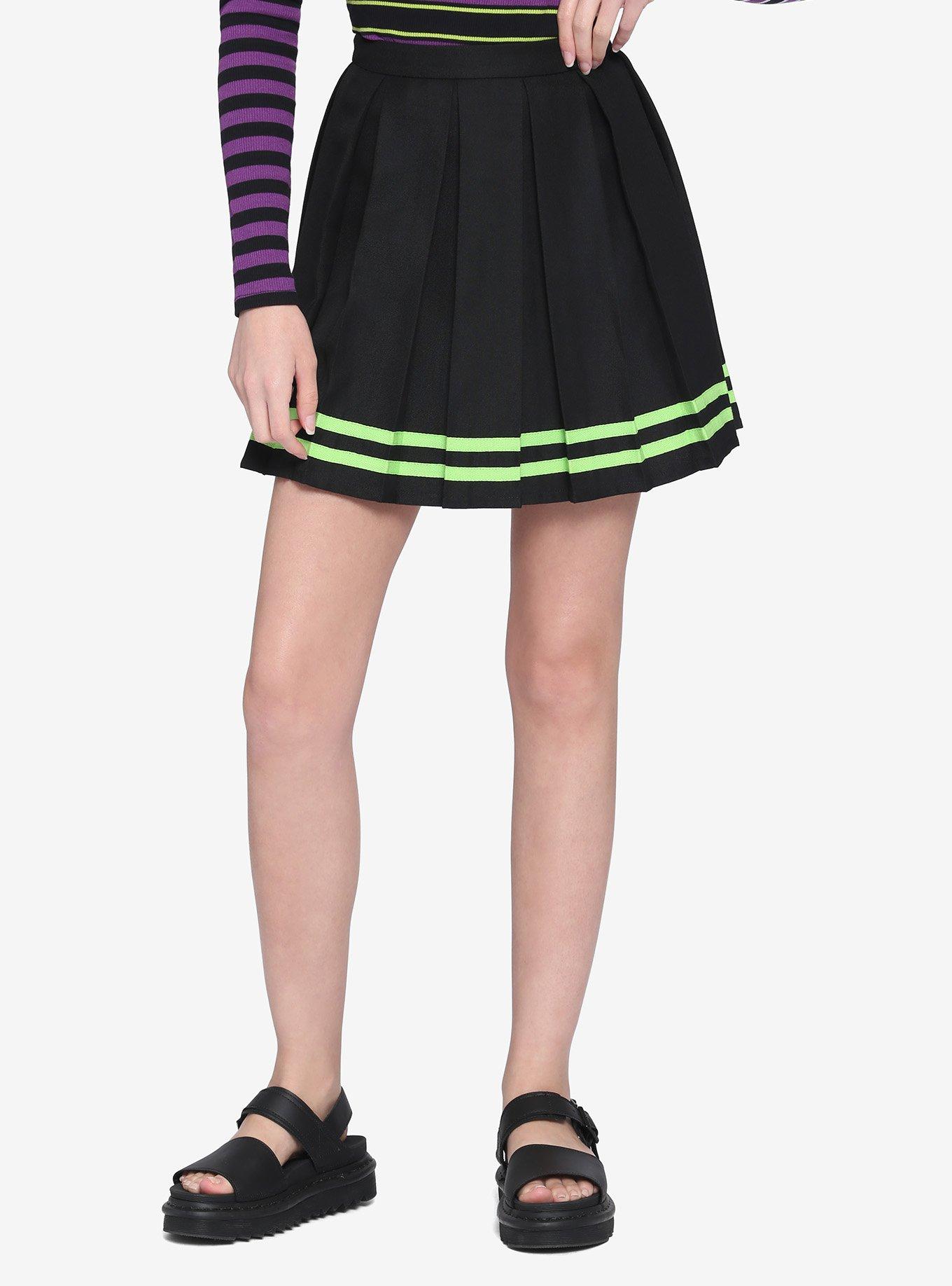 Black Green Pleated Cheer Skirt Hot Topic