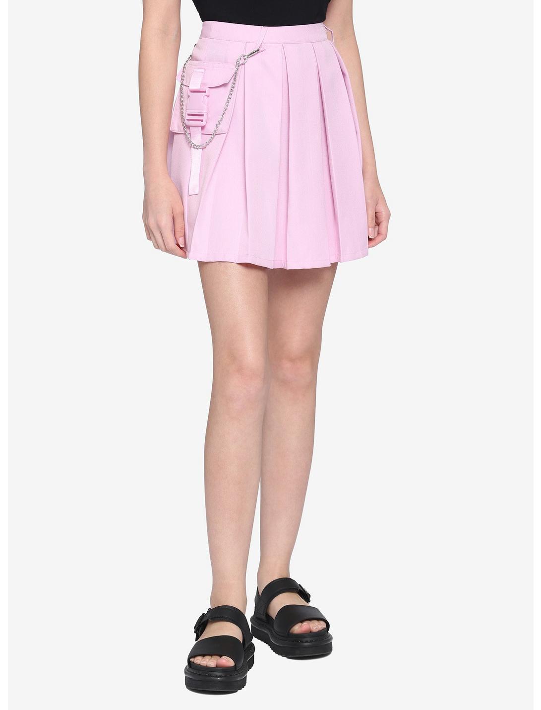 Pastel Pink Pleated Cargo Skirt, PINK, hi-res
