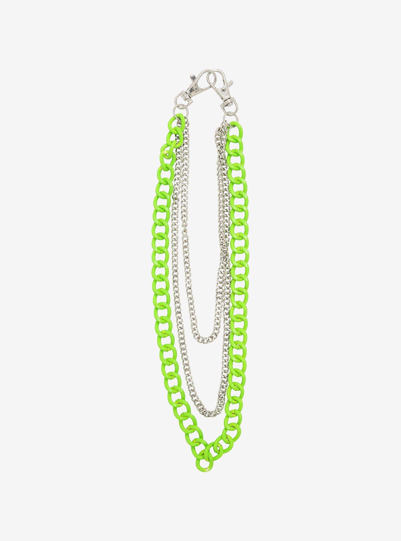 Neon Green & Silver Triple Wallet Chain, , hi-res