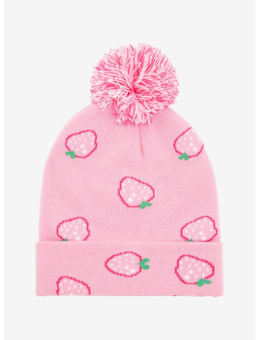 Pink Strawberry Pom Beanie, , hi-res